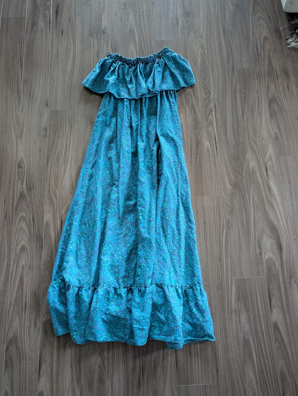 Moda International Teal Paisley Strapless Cotton Maxi Dress (Size Medium)